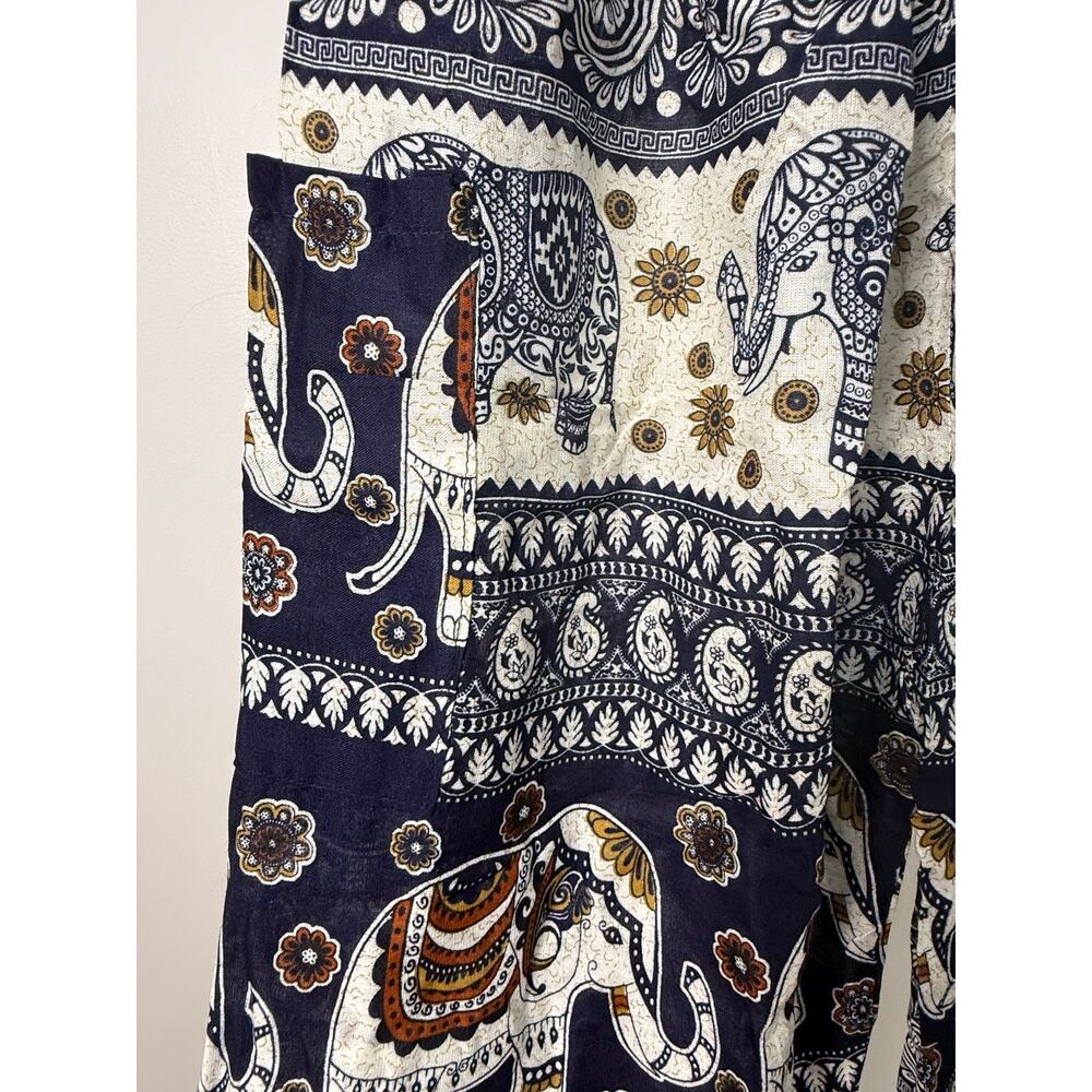Women's Navy Elephant Print Wide Leg Pants - Picture 5 of 6